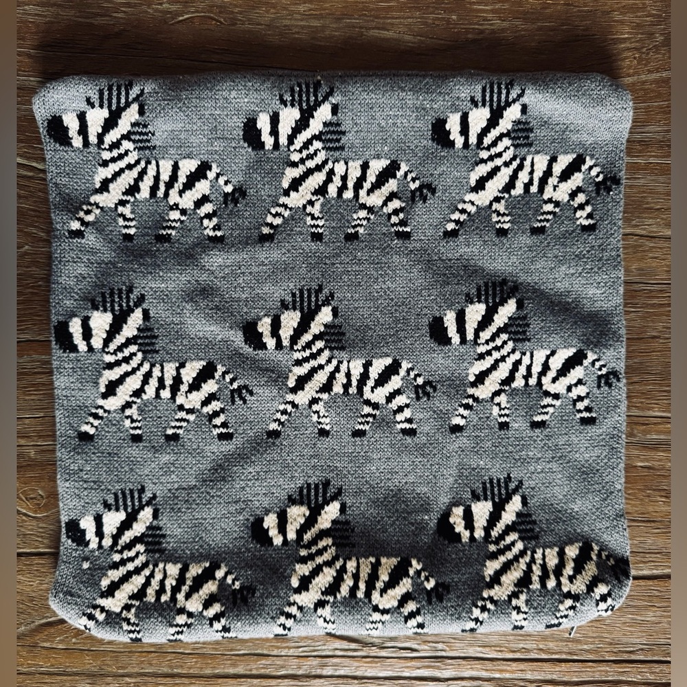MacKenzie-Childs Zebra Black White Grey Knit Pillow Case 15x15 VHTF Rare Retired